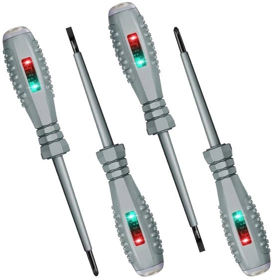 Strumento di test elettrico - 4 pezzi, pennello di misura elettrico con doppio LED tester di tensione e keyset per viti, set di tester e keyset 2-in-1 per la riconoscimento dei circuiti AC/DC