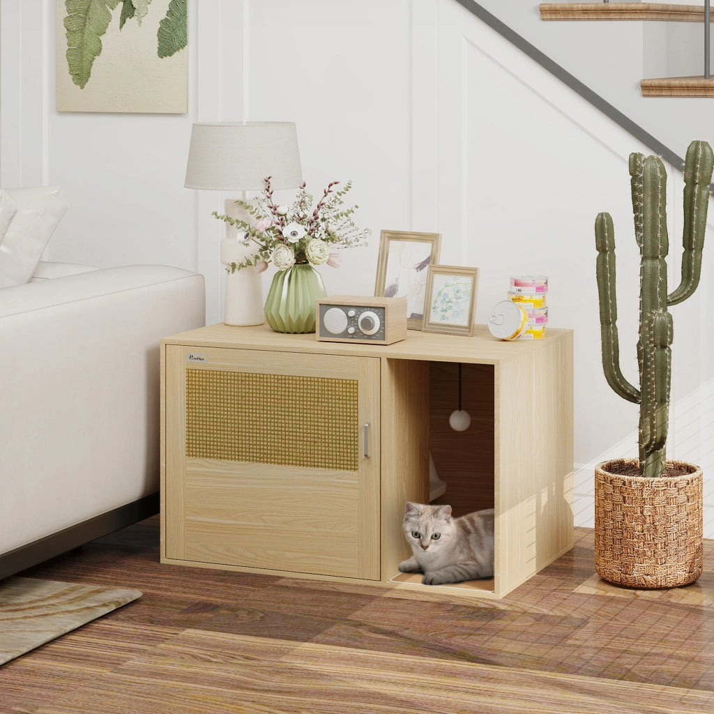 Casetta per Gatti con Porta in Rattan ¨C zephmum ¨C 80x50x50 cm Roble