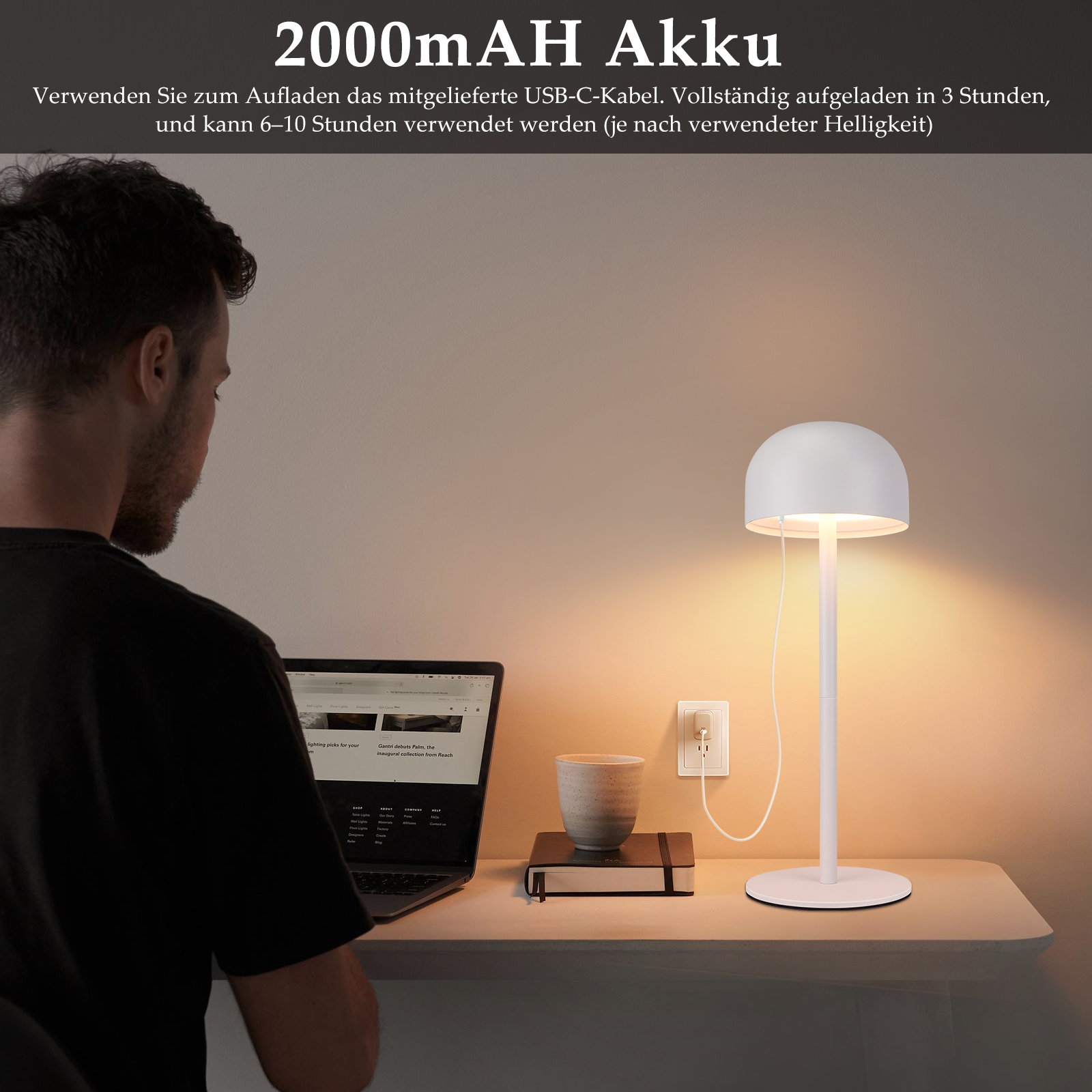 ZMH Lampada da tavolo LED set 2 pezzi wireless dimmerabile 3 temperature per camera letto soggiorno