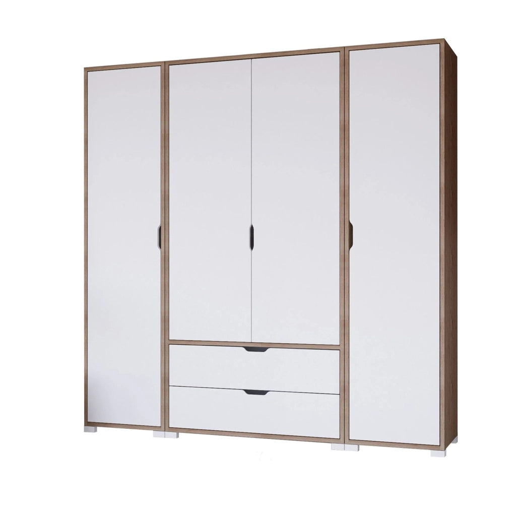 Armadio Camera da Letto Summonte, Guardaroba Grande 2 Cassetti, 170x183h cm Bianco