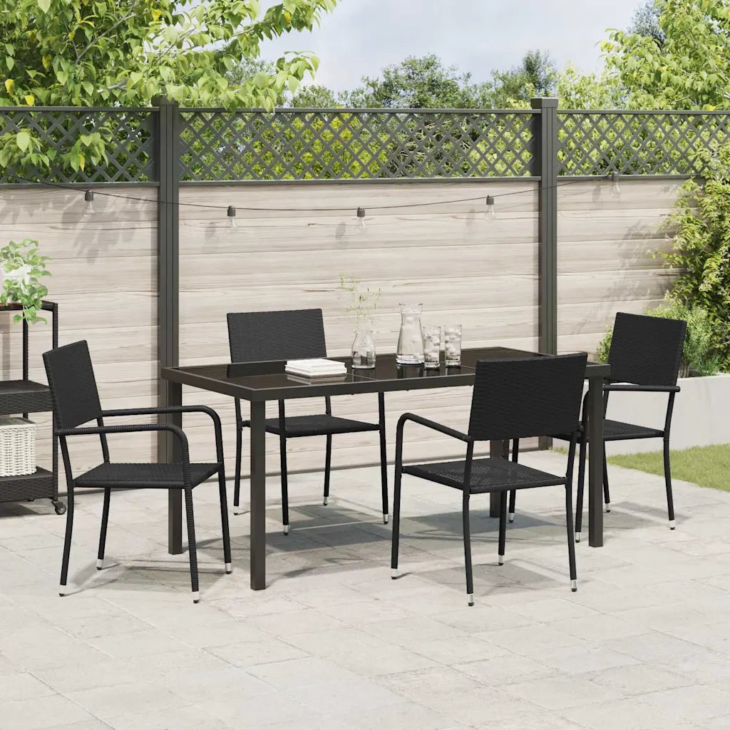 Set da Pranzo per Giardino con cuscino 5 pcs Nero polyrattan