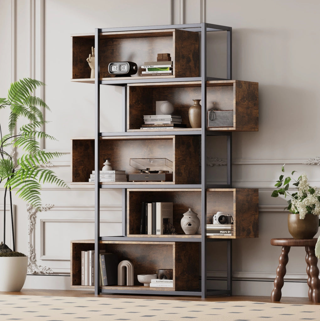Libreria a 5 ripiani in MDF, colore nero e marrone