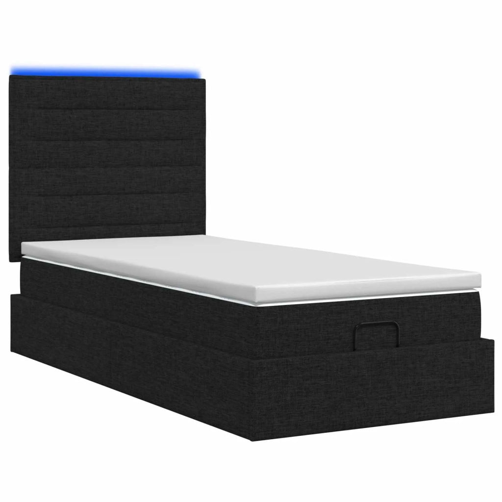 Letto Ottomano con Materasso e LED Nero 90 x 190 cm Tessuto 3457953