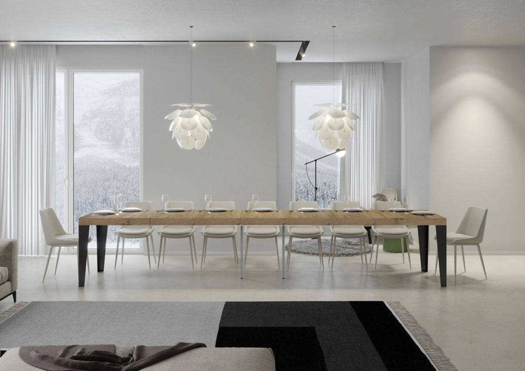 Tavolo Allungabile 130-390x90x77 cm Flame Premium Quercia Natura Telaio Antracite