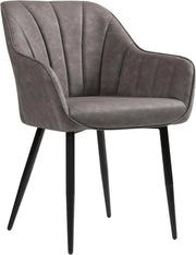 SONGMICS Poltroncina, Sedia da Pranzo, Sedia Imbottita, Fodera in Similpelle PU con Effetto Vintage, Gambe in Metallo, Portata 110 kg, Sala da Pranzo Salotto Camera, Grigio LDC079G01