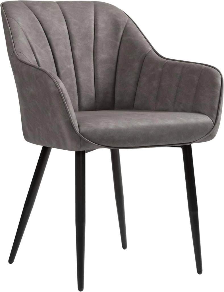 SONGMICS Poltroncina, Sedia da Pranzo, Sedia Imbottita, Fodera in Similpelle PU con Effetto Vintage, Gambe in Metallo, Portata 110 kg, Sala da Pranzo Salotto Camera, Grigio LDC079G01
