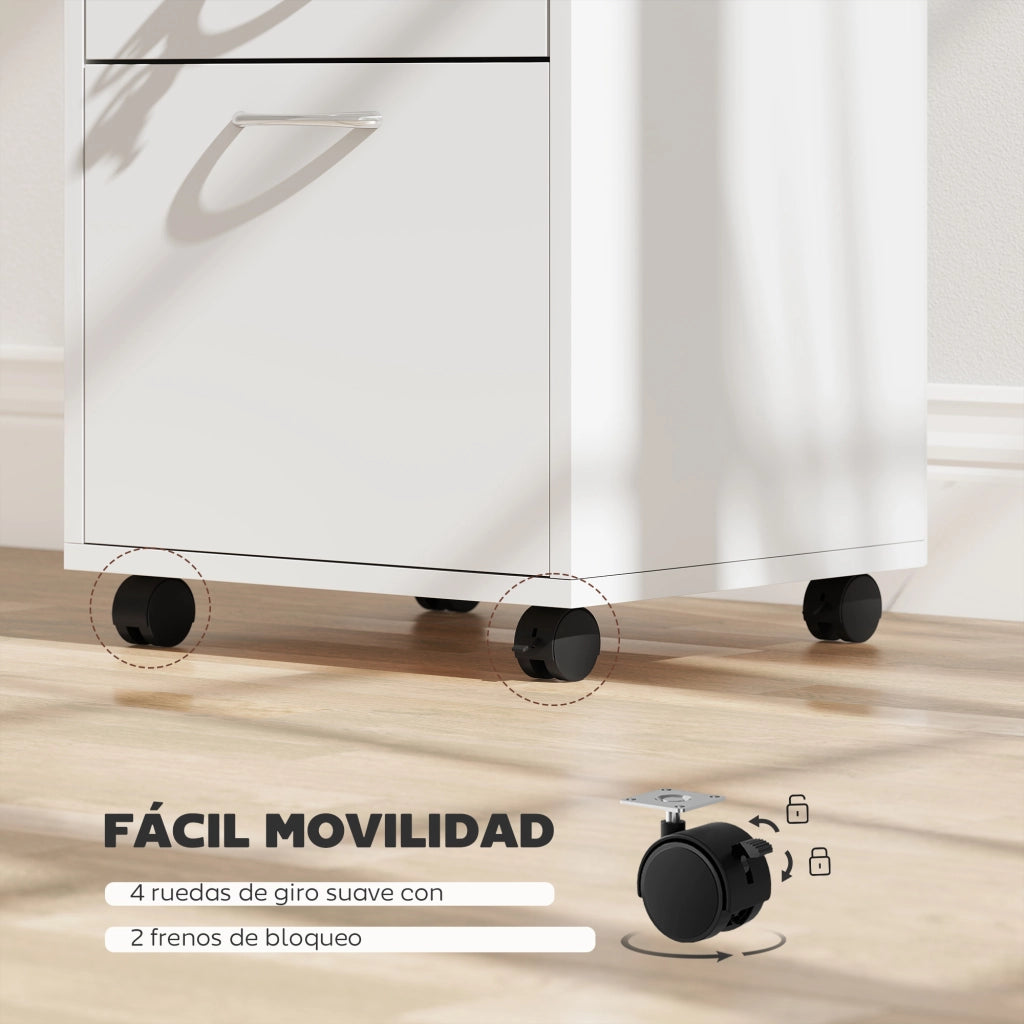 Cassettiera Mobile Ufficio con Ruote e Serratura ¨C Xylo ¨C Bianco 40x35x60cm