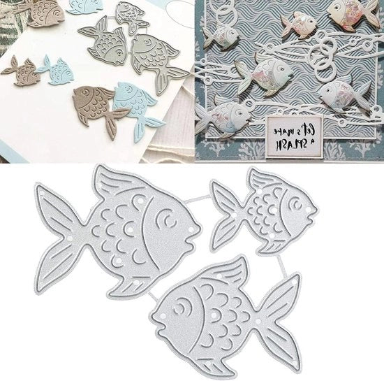 3 Schede per Disegno di Pesci - Decorazione per Carte Geografiche e Scrapbooking - Disegno di Pesci - Lavori Manuali e Album di Foto - Carta da Colla - Matrici - Set da 3
