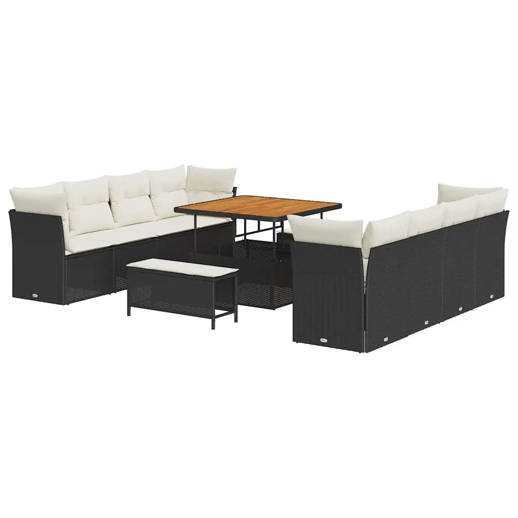 Set Divano da Giardino 11 pcs Nero e Crema polyrattan 3363415