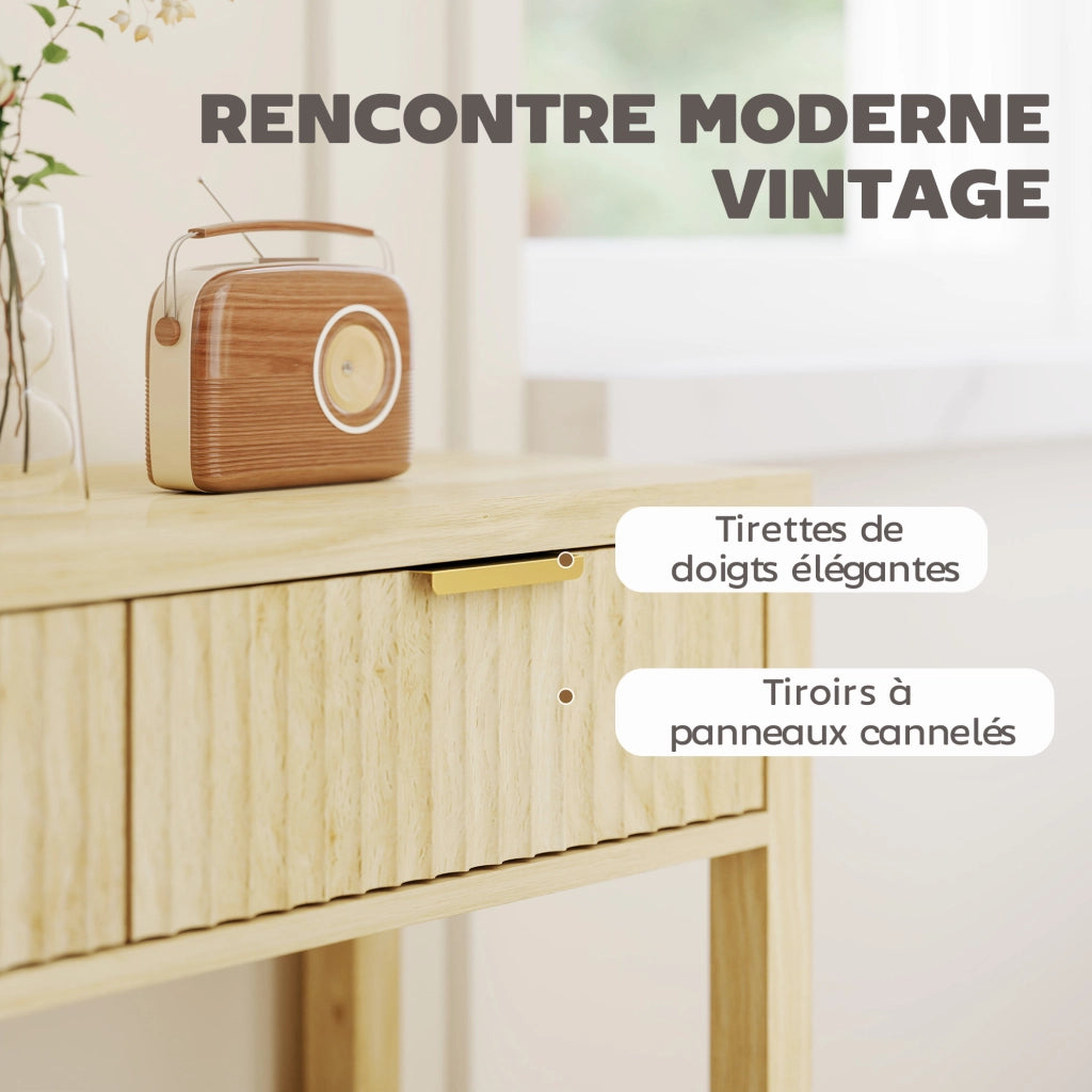 Tavolo console ¨C Minimal ¨C 90 cm, legno naturale, 2 cassetti, ripiano