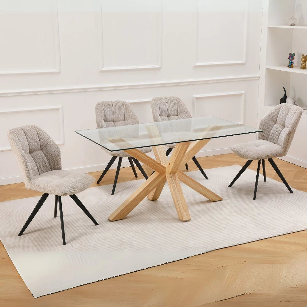 Tavolo Beia in vetro temperato con gambe in legno 160x90x77H