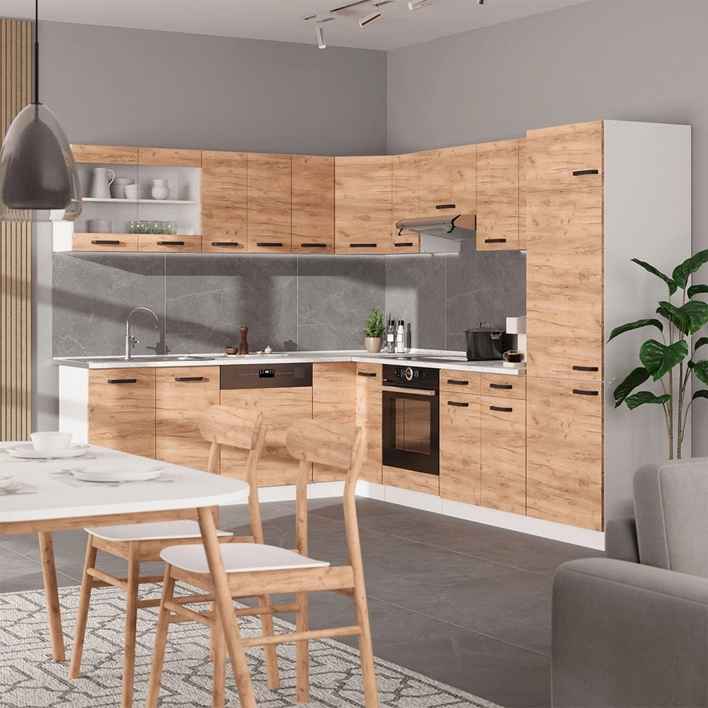 Cucina angolare completa R-Line Rovere dorato/Bianco 287 x 227 cm PL Rovere Vicco