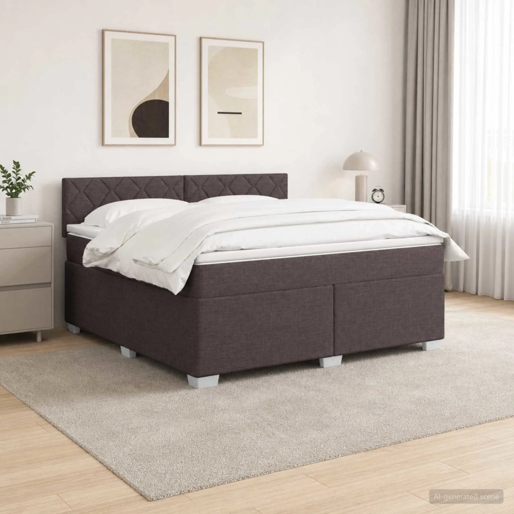 Letto con Box Spring, Materasso e LED Marrone Scuro Tessuto 3451948