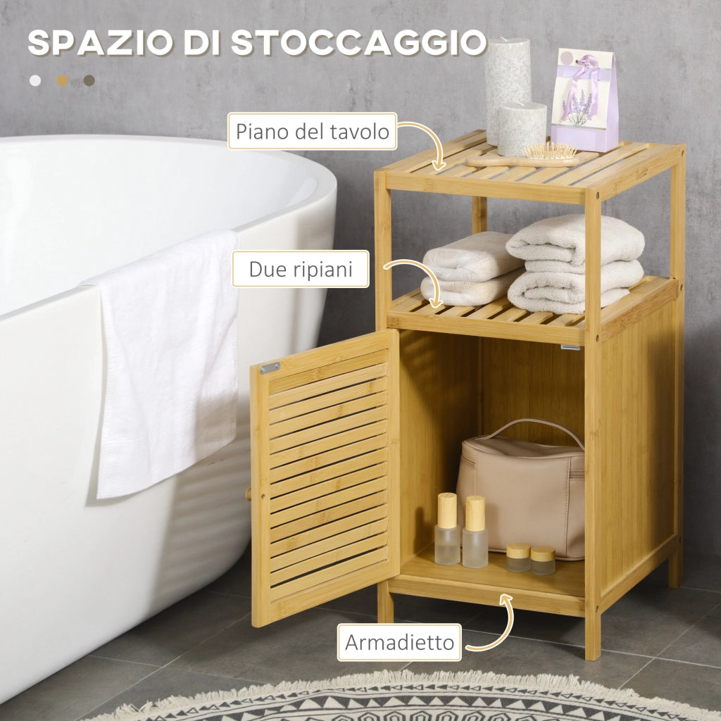Mobiletto Bagno con Armadietto ¨C Minimal ¨C Legno Naturale 33x36.5x67cm