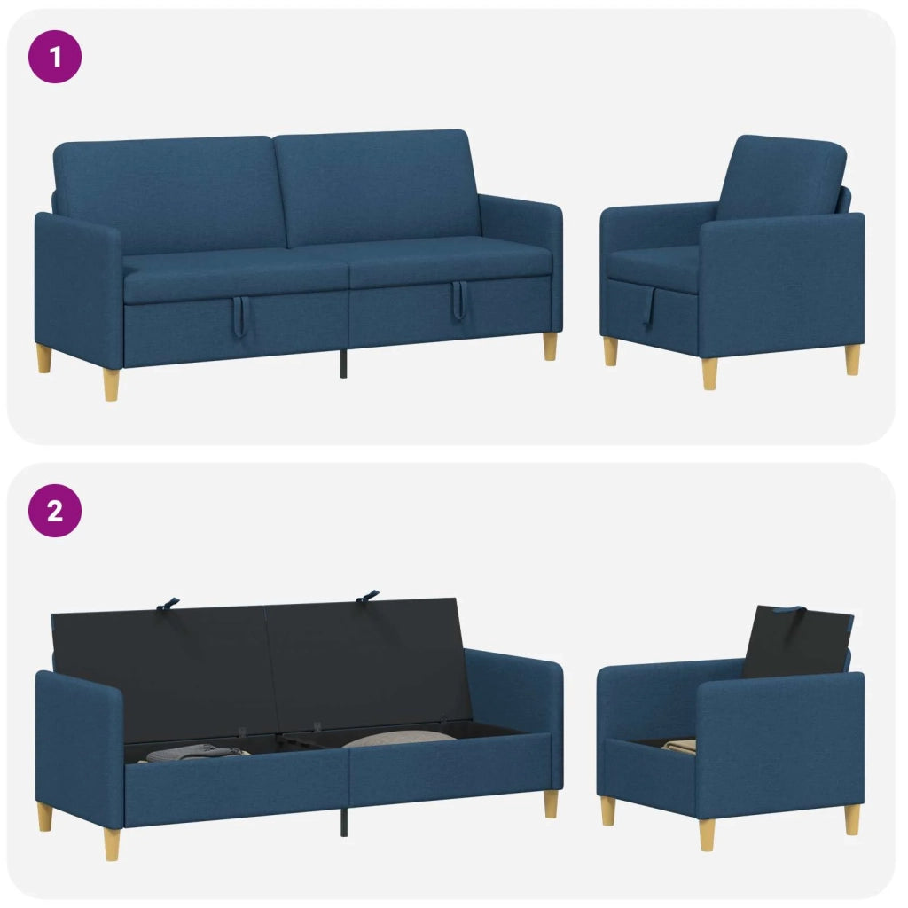 Set di Divani con Storage 2 pz Blu Poliestere 3429240