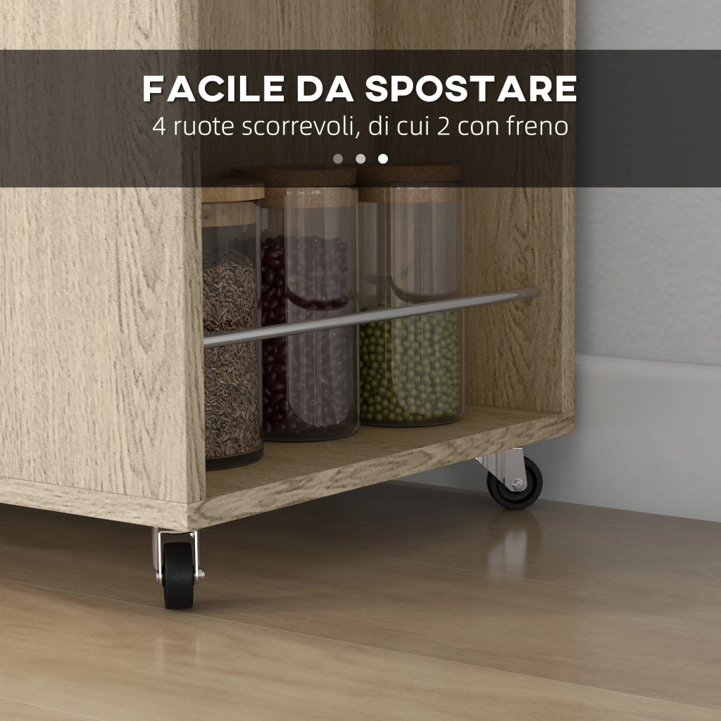 EasyComfort Carrello da Cucina in Truciolato con Ripiano Aperto, Armadietto a 2 Ante e Scaffale Laterale, 75x40x80.5 cm