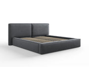 Cosmopolitan Design - Letto a cassettone con testiera doppia "Arendal" 180x200cm in tessuto strutturato grigio scuro 