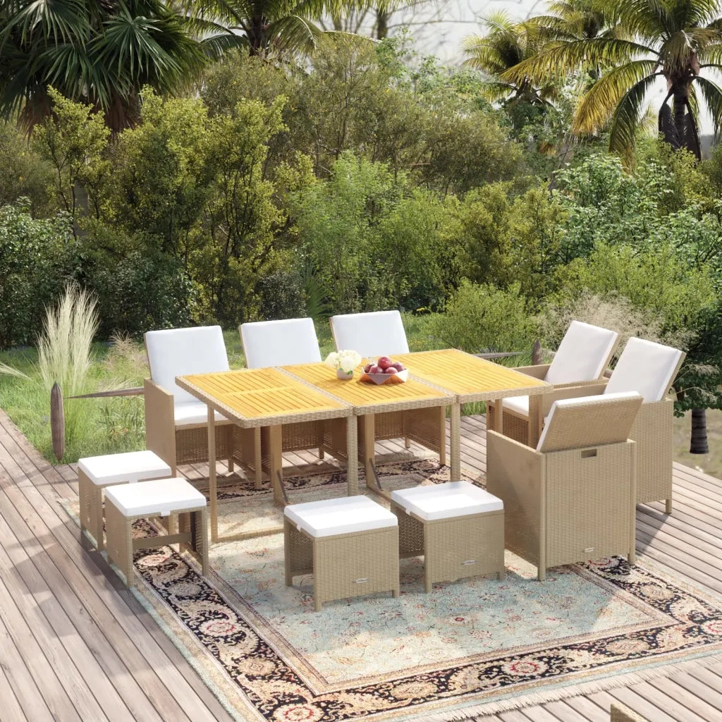Set da Pranzo da Giardino 11 pz con Cuscini in Polyrattan Beige 3095556