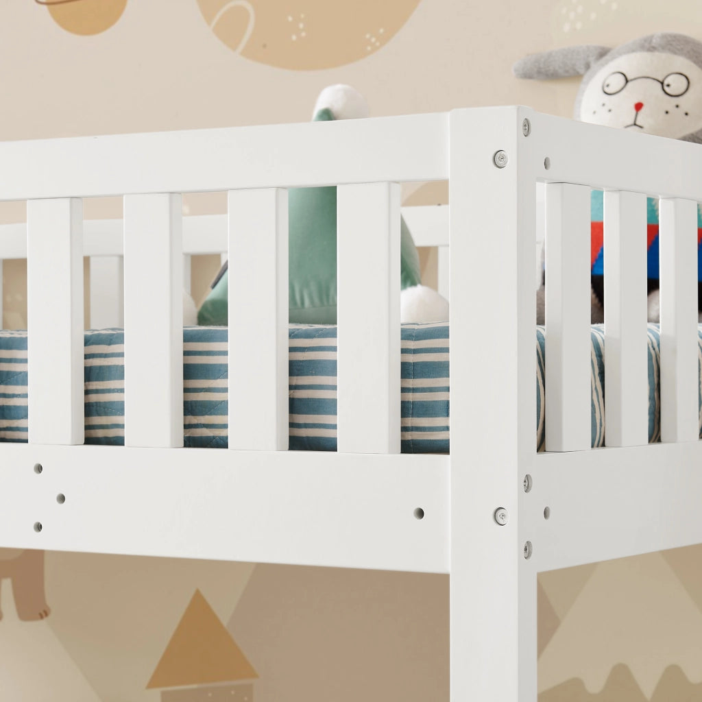 LETTO a castello convertibile 90x200 cm in legno bianco con scala e cassetti