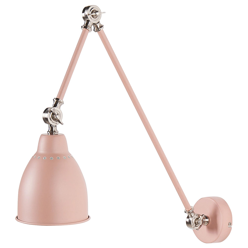 Lampada da parete moderna rosa pastello da lettura a braccio lungo in metallo bianco dal design moderno