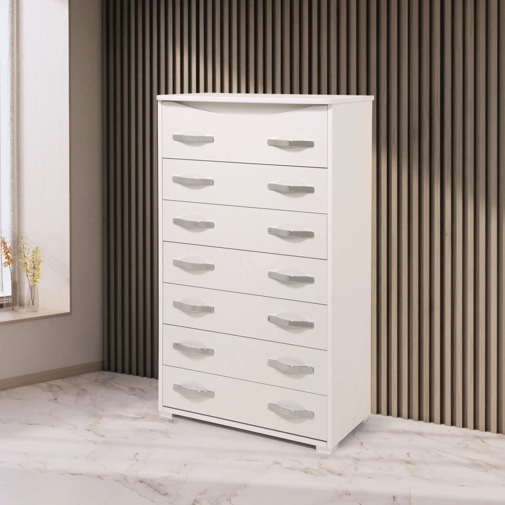Cassettiera Bianco Frassinato in legno nobilitato con 7 cassetti h127x76x42 cm