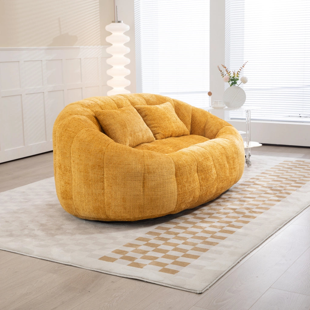 Divano lounge 2 posti 145x95x63 cm giallo, schienale alto, ciniglia e schiuma