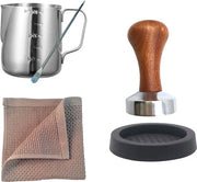 Kit Barista Premium, 5 pezzi, termos 0,35 litri, stamper per caffè, tampino Ø 51 mm, legno con alluminio, guanto per tampino in silicone, pennello per caffè L: 13,5 cm, asciugamano per mani