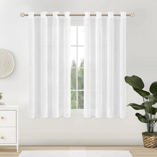 Veli da Parete Corti Aspetto Lino – Set da 2 – Bianco – 160x140 cm – Con Anelli di Ferro (Modern)