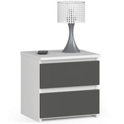 Comodino AKORD CL2 Bianca 40 cm 2 cassetti inserto frontale Grigio Grafite 40x35x40 cm