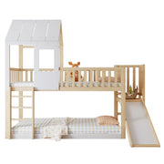Letto a Castello 90x200 cm; 2 Posti - Rampa; Scala; Tetto e Finestra - in Legno - Naturale