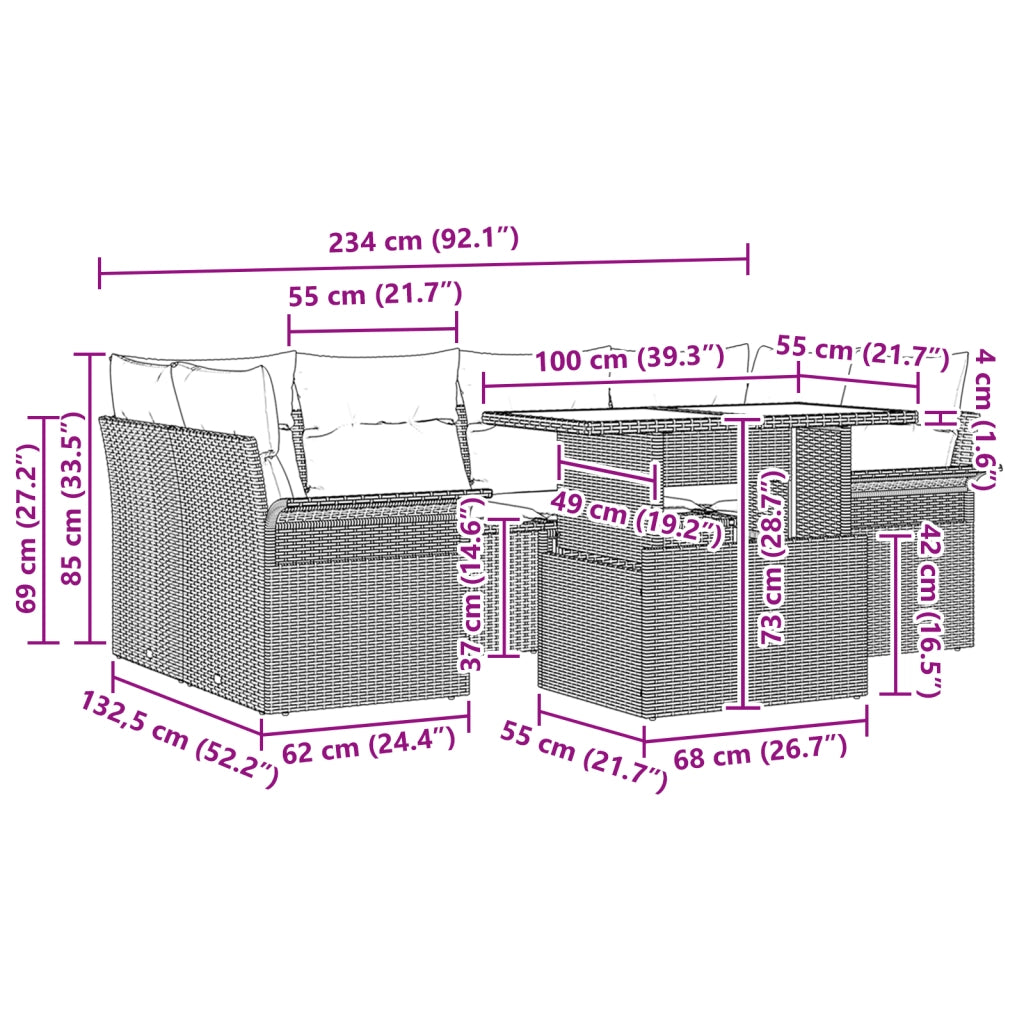 Set di Divani da Giardino  a 7 Pezzi con Cuscini Beige in Rattan Polimerico