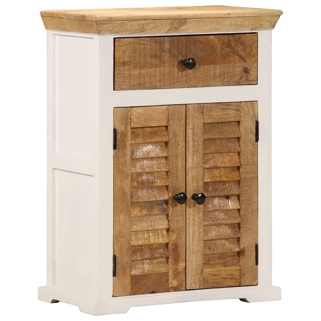 Credenza Bianca e Marrone 55x30x73 cm Massello di Mango Grezzo 4009374