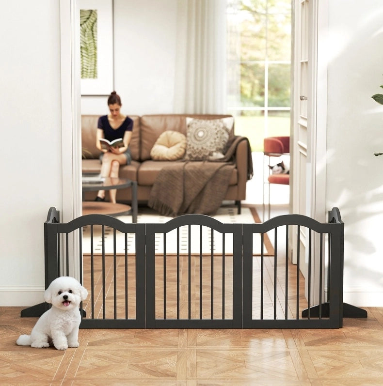 Cancelletto per cani pieghevole con piedini in legno nero