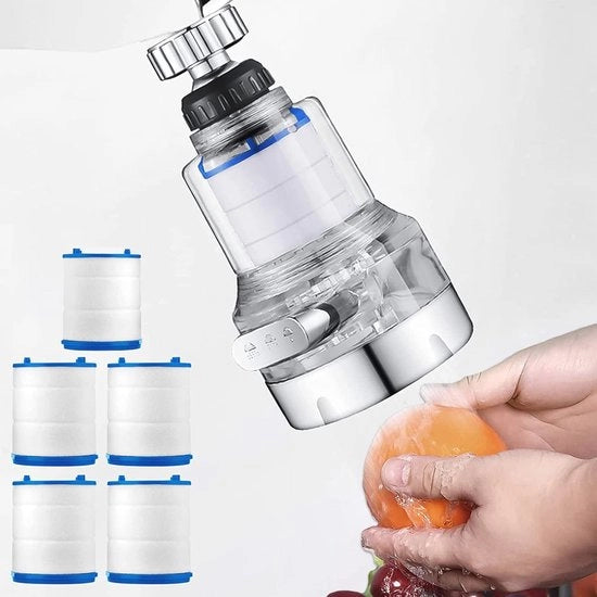 Filtro acqua universale per cucina e bagno - 360 gradi girevole, resistente alle schegge con filtro sostituibile