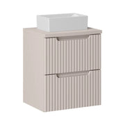 Set VANO cashmere opaco 50cm: mobile sottolavabo con cassetti + piano per lavabo + lavabo rettangolare da appoggio bianco