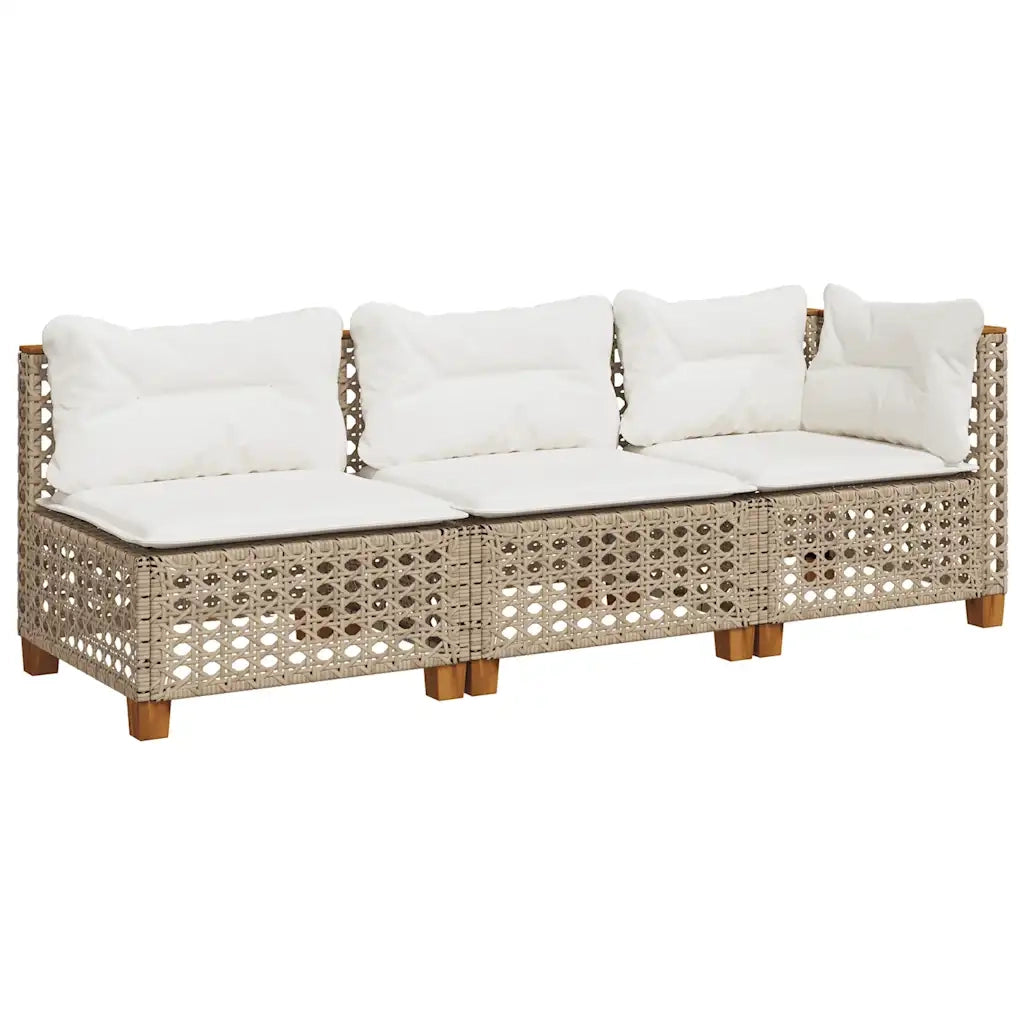 Divano da Giardino con Cuscini a 3 Posti Beige in Polyrattan