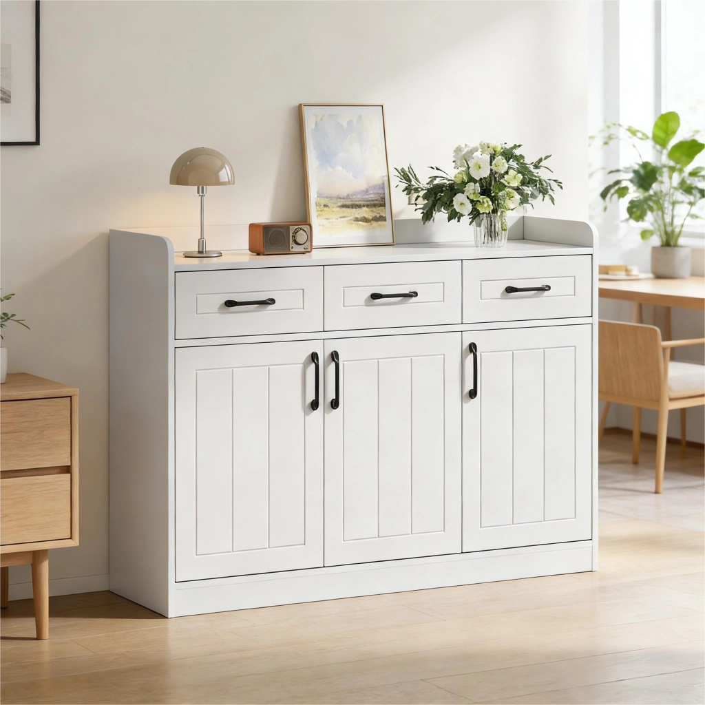 Credenza ¨C Xylo ¨C Bianco, 3 Cassetti e 3 Ante, Ripiani Regolabili, 120x35x80