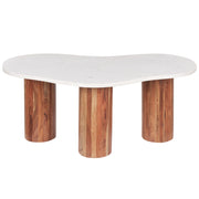 Tavolino da caffè moderno con piano in marmo bianco e gambe rotonde in legno d'acacia soggiorno contemporaneo