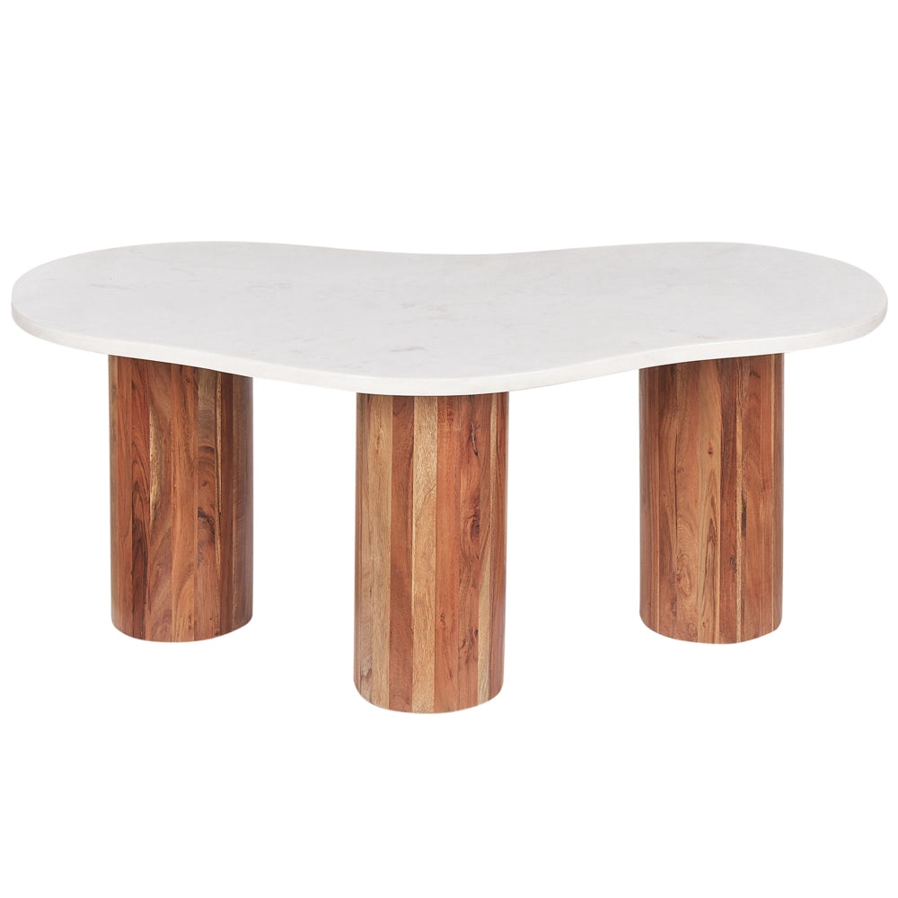 Tavolino da caffè moderno con piano in marmo bianco e gambe rotonde in legno d'acacia soggiorno contemporaneo