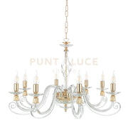 LAMPADARIO 1306 8 LUCI TRASPARENTE E ORO ATTACCO E14 D.84CM