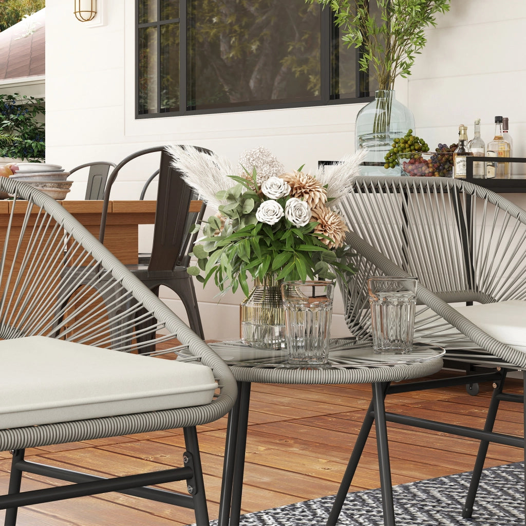 Set Salotto da Giardino in Polyrattan per 2 Posti ¨C MINIMAL ¨C 3 Pezzi, Cuscini, Antracite