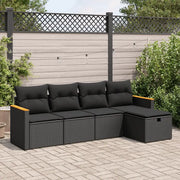 vidaXL Set Divani da Giardino 5 pz con Cuscini in Polyrattan Nero