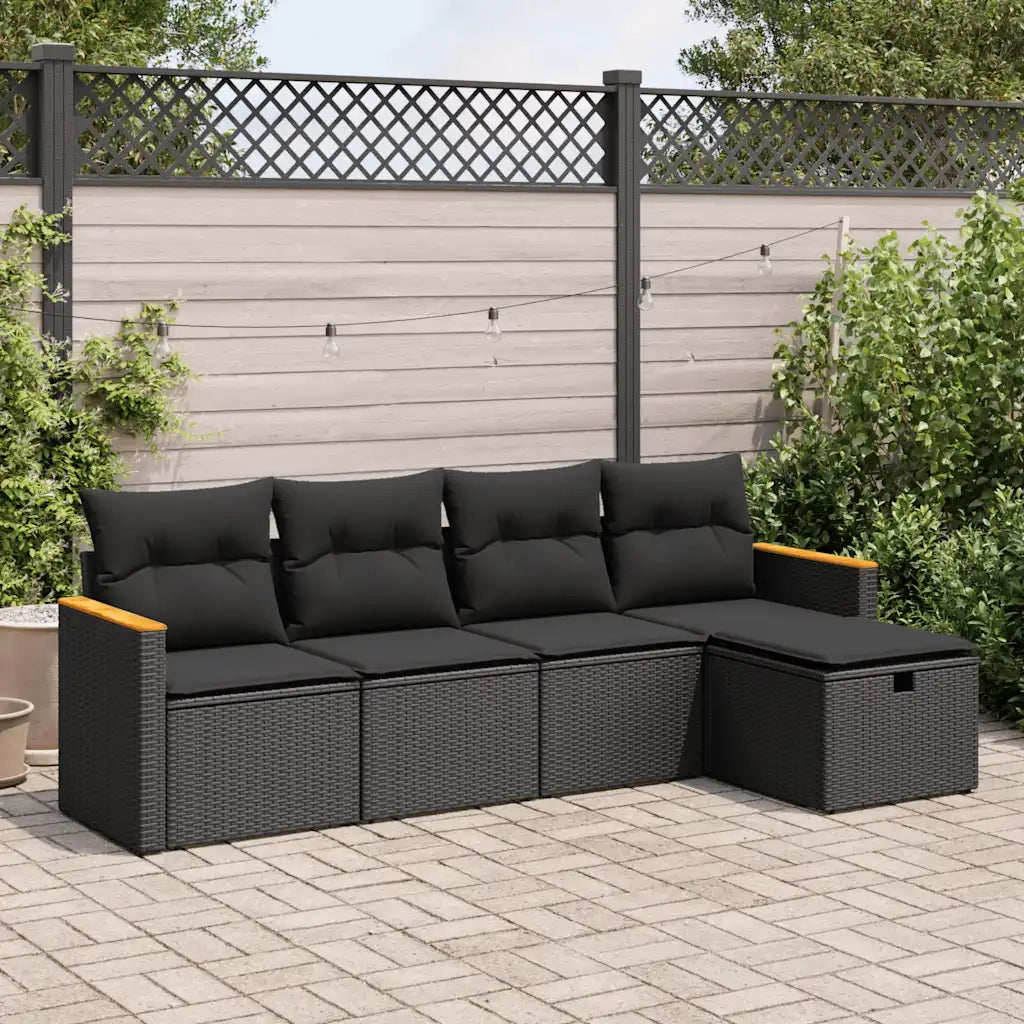 vidaXL Set Divani da Giardino 5 pz con Cuscini in Polyrattan Nero