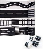 Tape Adesivo - 4 Rotoli - Nero/Bianco - Etichette per Segnali Stradali - Nastro Decorativo - Insegne Stradali per Bambini - Facile da Rimuovere - Nastro Decorativo