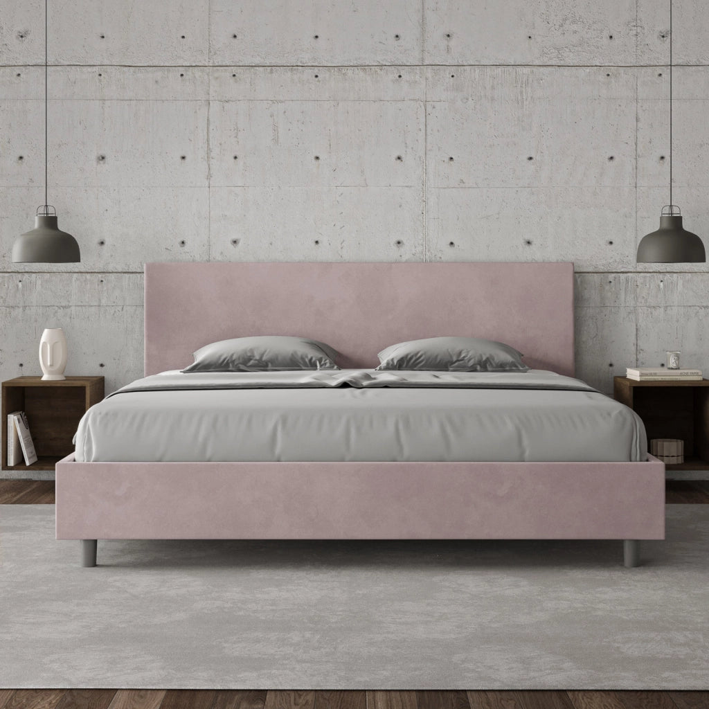 BS COM Letto matrimoniale king size contenitore imbottito 190x210 microfibra glicine