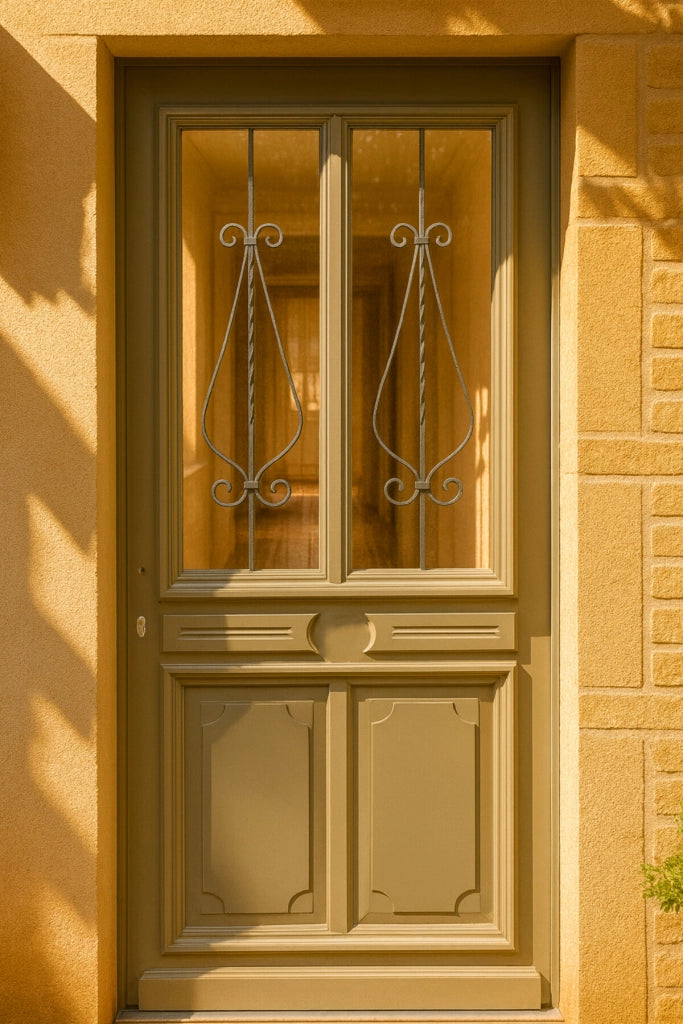Porta d'ingresso in legno vitreo, Baptiste Vert Ral 7002, H,215xl,90 p, destra Cota Tabella senza maniglia