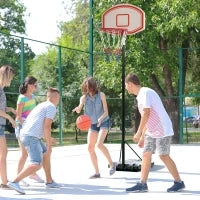 Canestro Basket Altezza Regolabile 5 Livelli 175-215cm, Struttura Metallo e Base Riempibile con Ruote, Tabellone PE