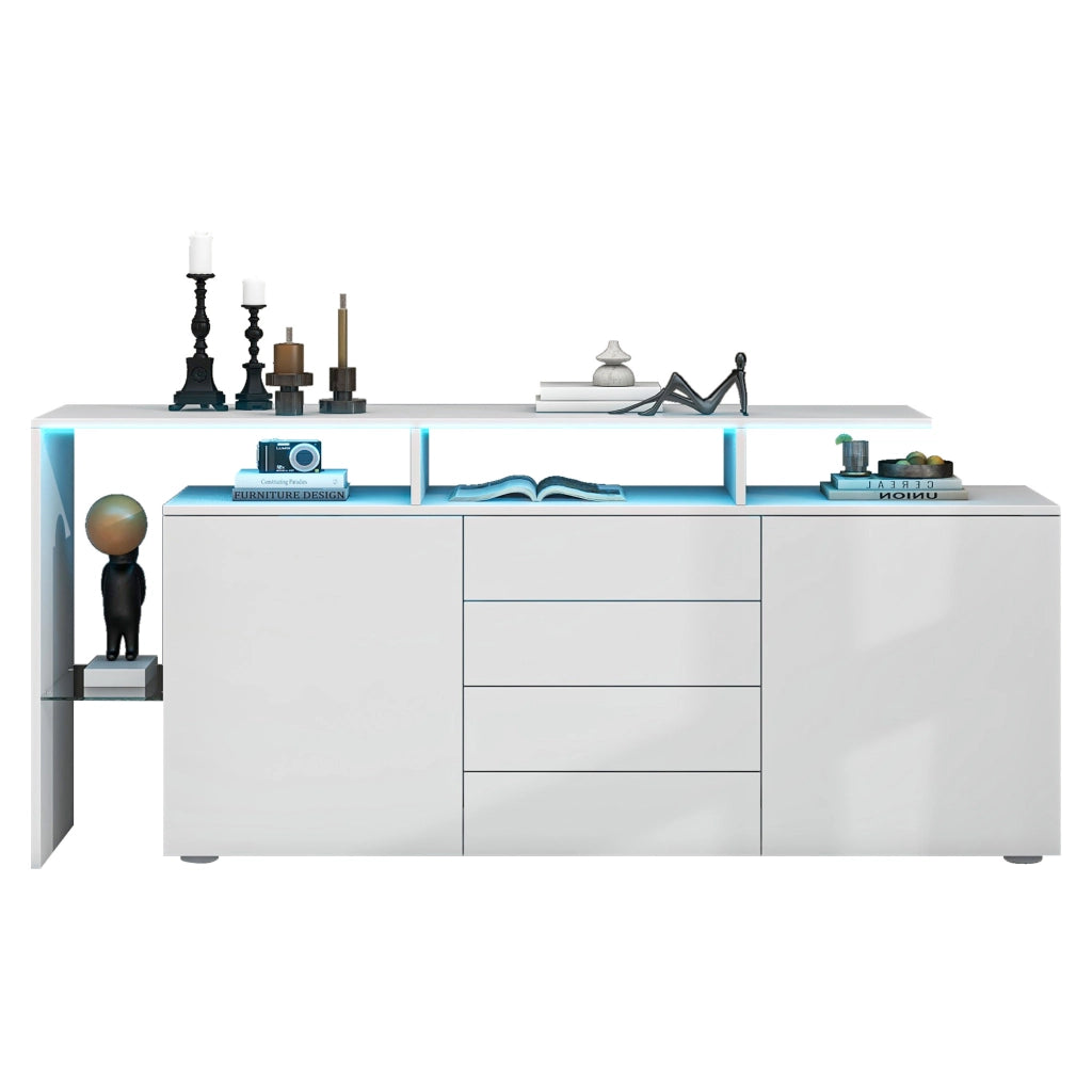 Mobile TV con LED ¨C MINIMAL ¨C Bianco Lucido, Soggiorno, Credenza, Parete