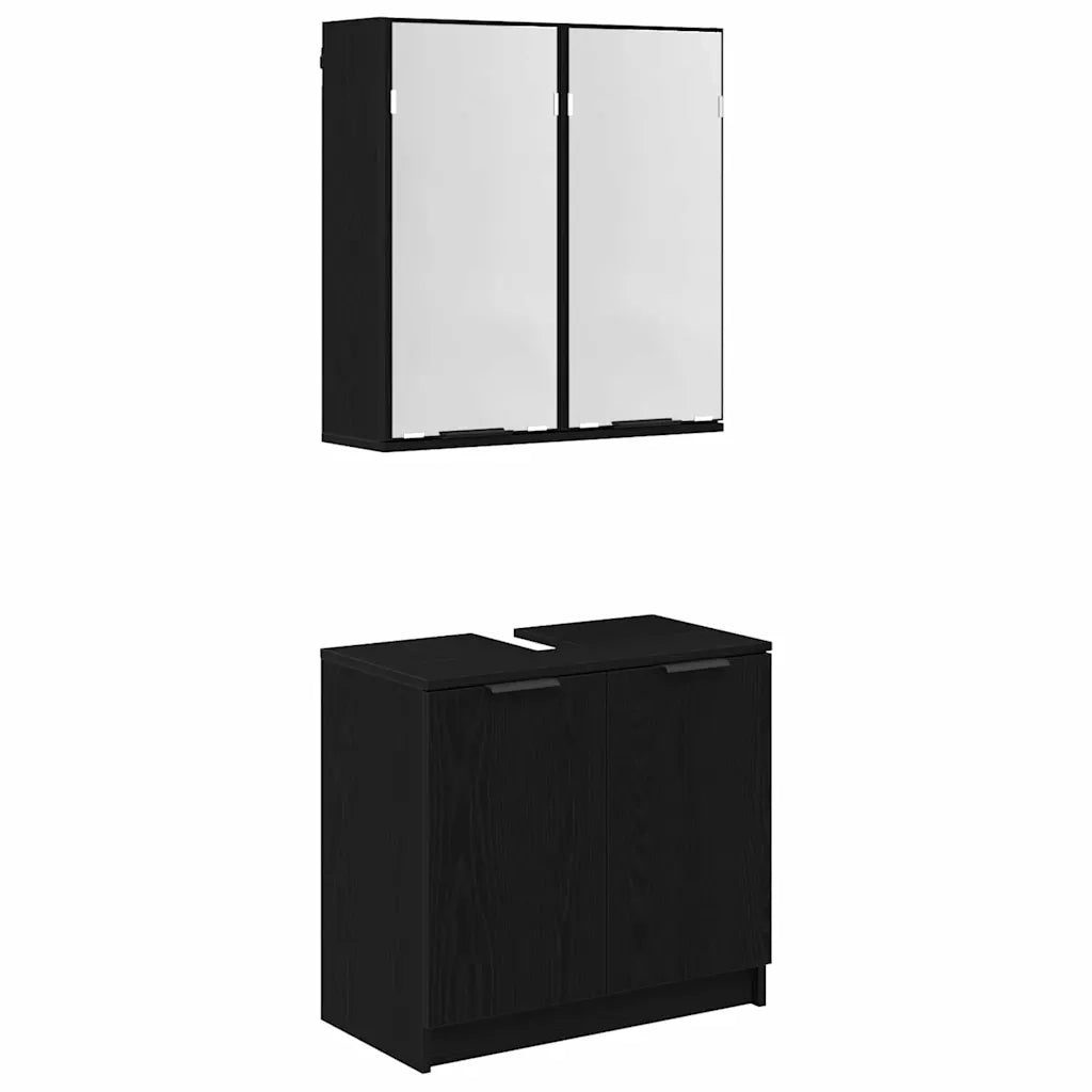 Set di Armadi da Bagno 2 pcs Rovere Nero Legno multistrato