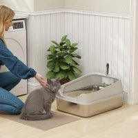 Lettiera per Gatti in Acciaio Inossidabile XXL con Bordo Alto Paletta Facile da Pulire a Prova di Perdite 70x50x30 cm Grigio